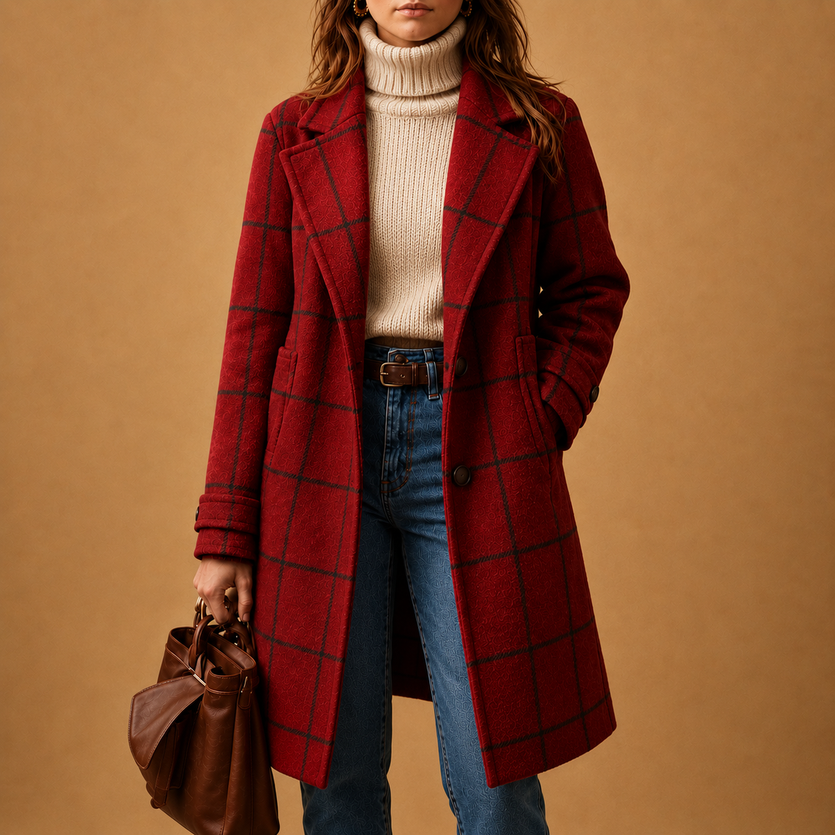 Bethany Checked Coat in Red