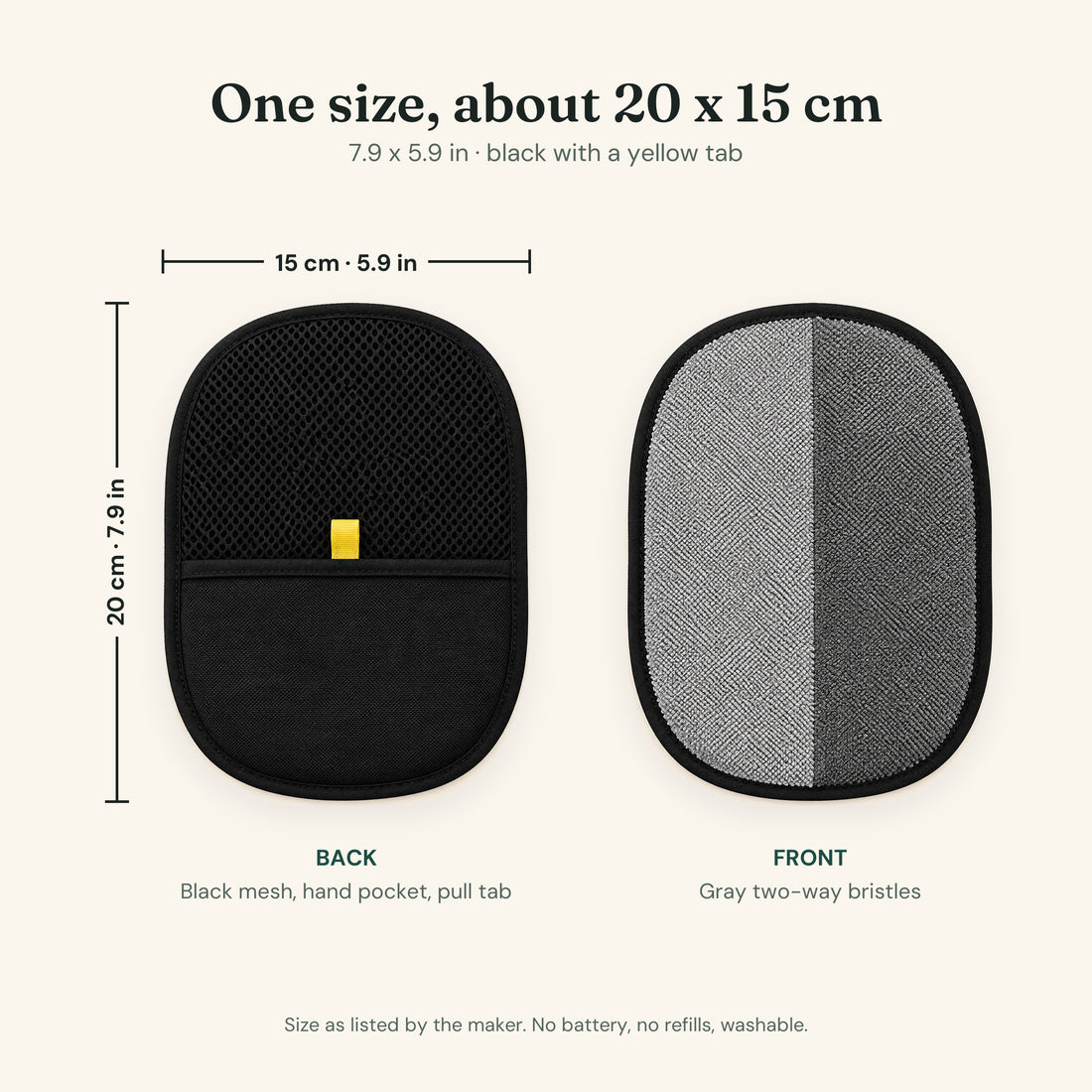 Size: about 20 x 15 cm (7.9 x 5.9 in), black mesh back with hand pocket and gray two-way bristle front