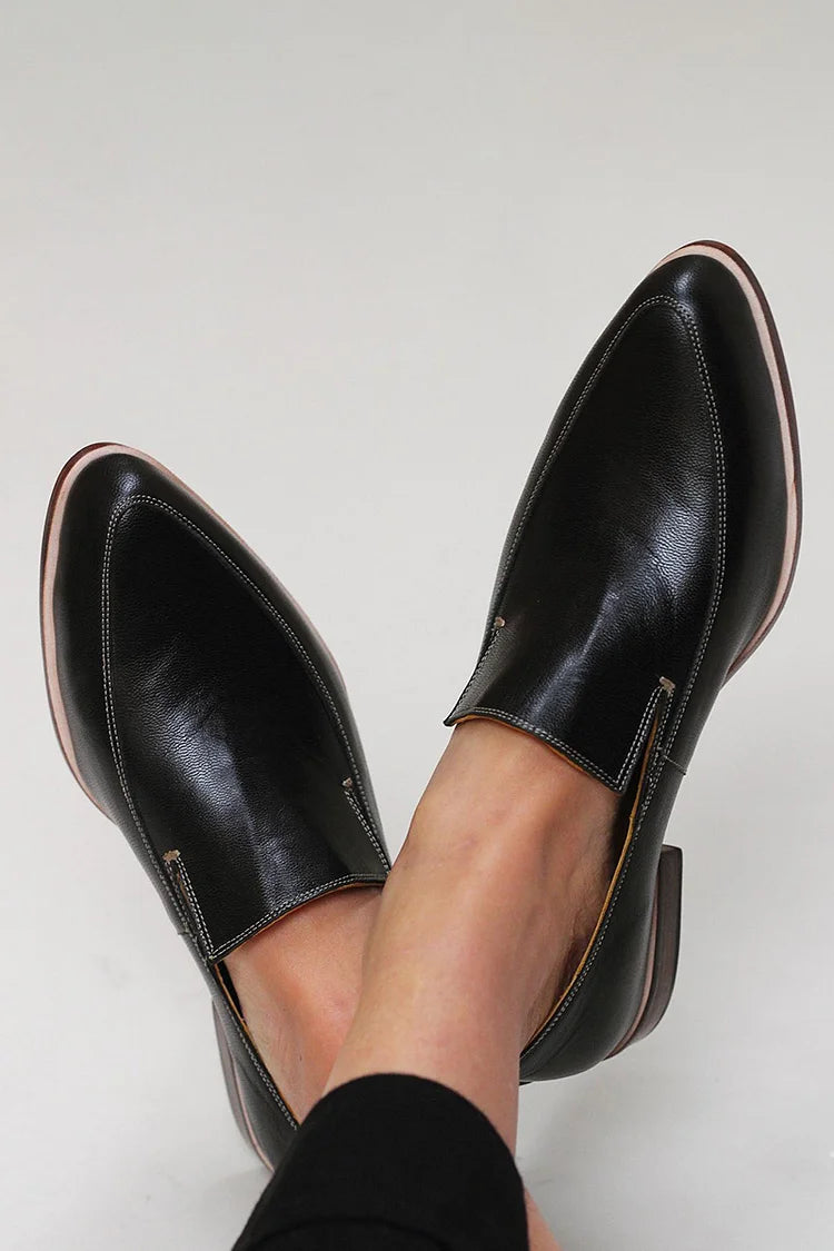 Agnes | Black Pointed Slip-On Loafers, colour Black