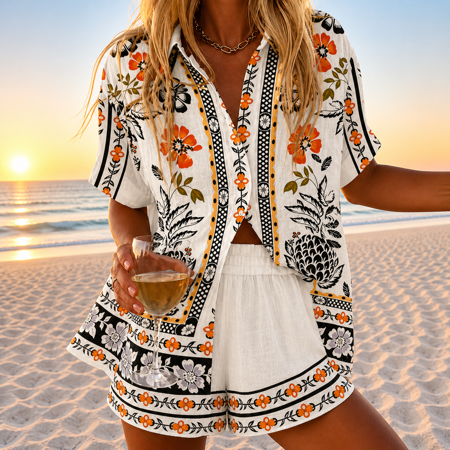 Bijou | Floral Border Print Short Set