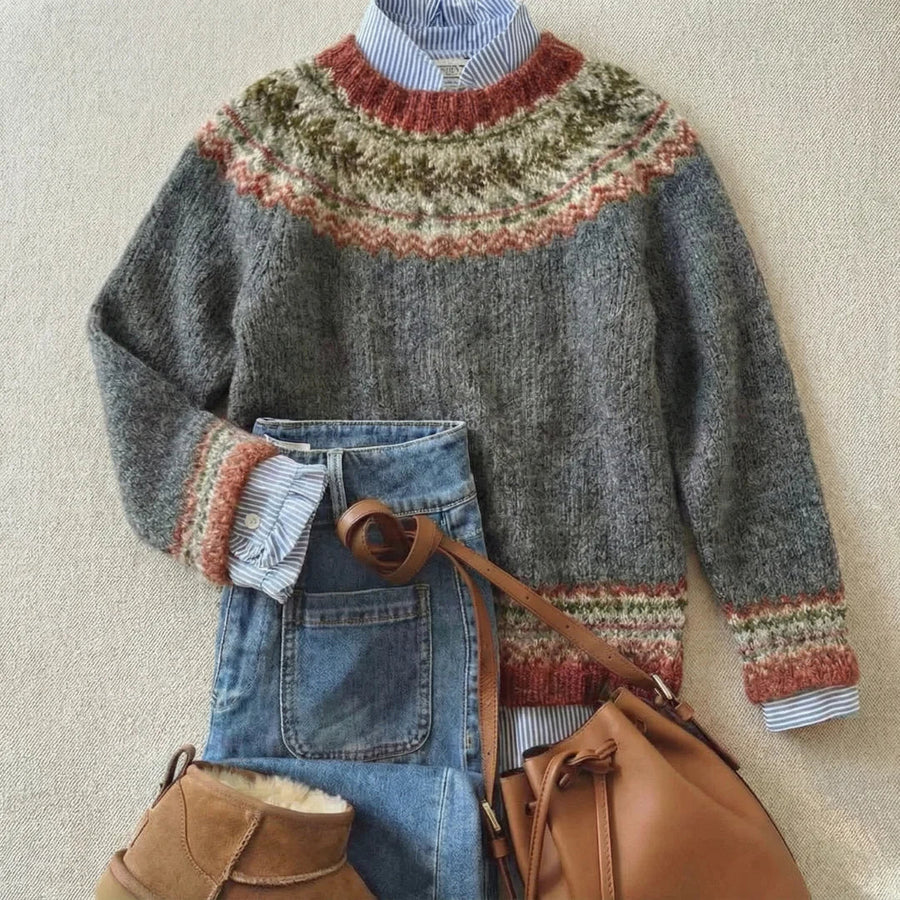 Britt | Stone Grey and Rust Fair Isle Jumper