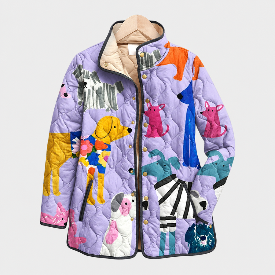 Constance | Lilac Dog Print Quilted Jacket