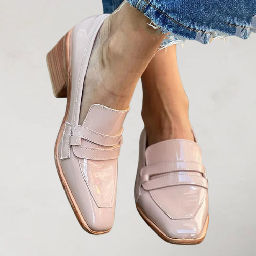 Corinne | Pink Patent Block Heel Loafers, colour Pink