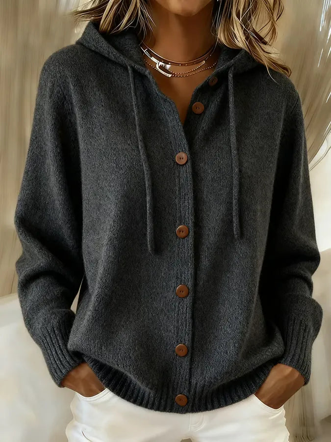 Cressida | Drawstring Hooded Cardigan, colour Black