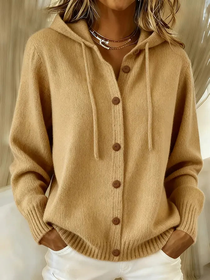 Cressida | Drawstring Hooded Cardigan, colour Khaki