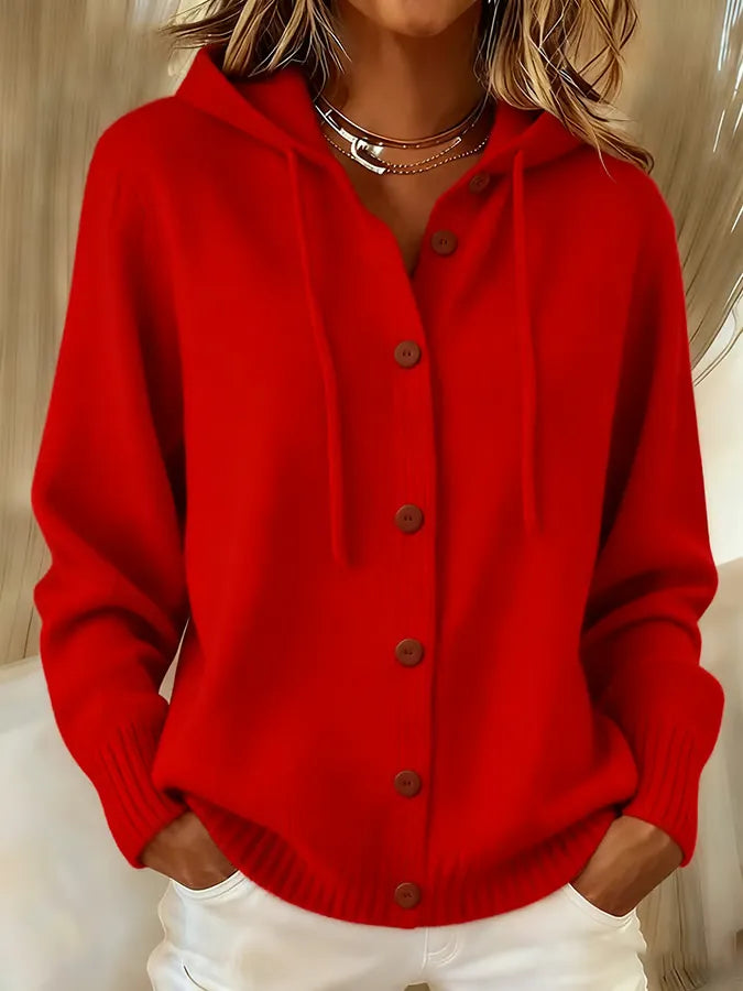 Cressida | Drawstring Hooded Cardigan, colour Red