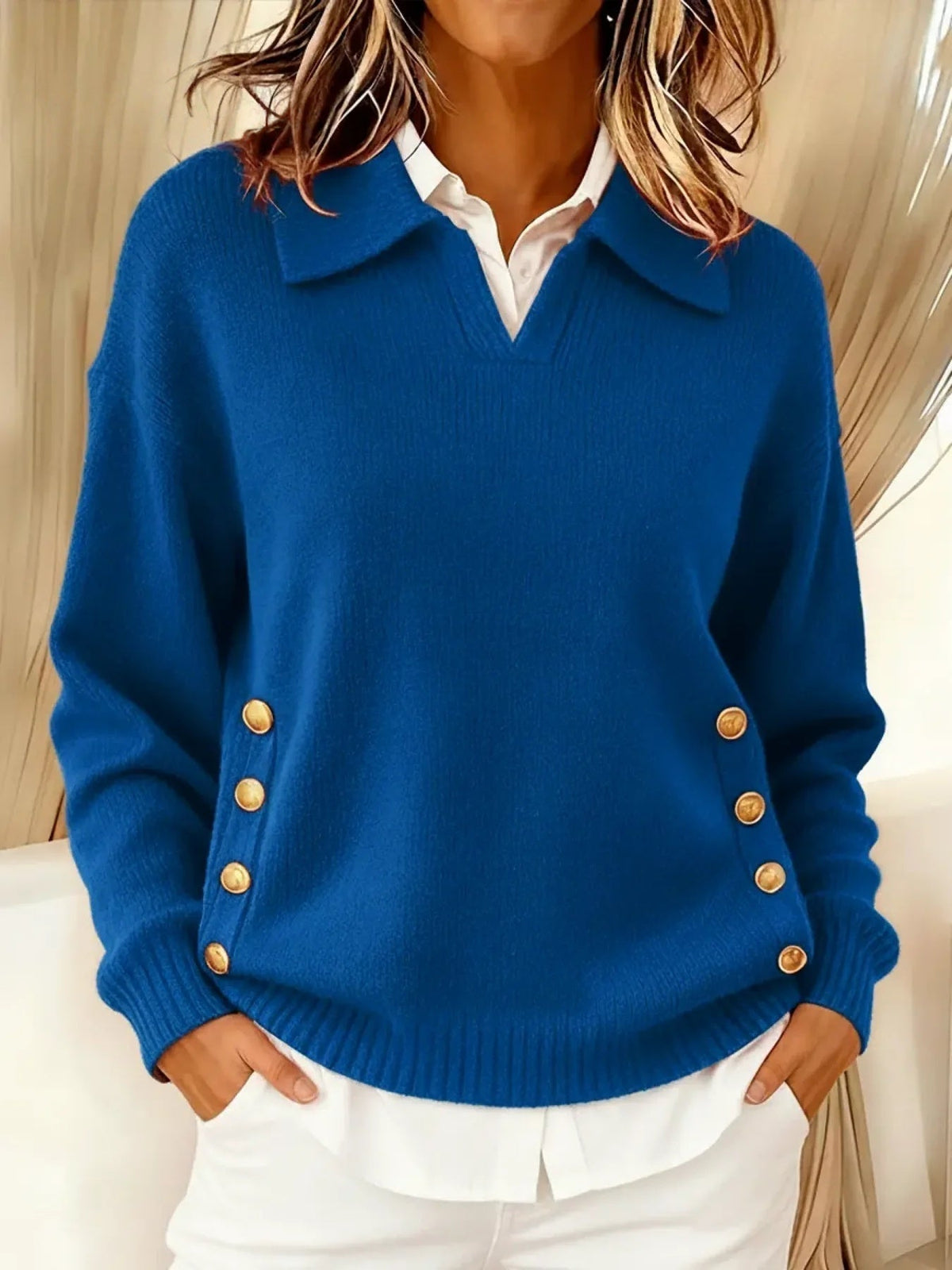 Dulcie | Collared V-Neck Jumper, colour Blue