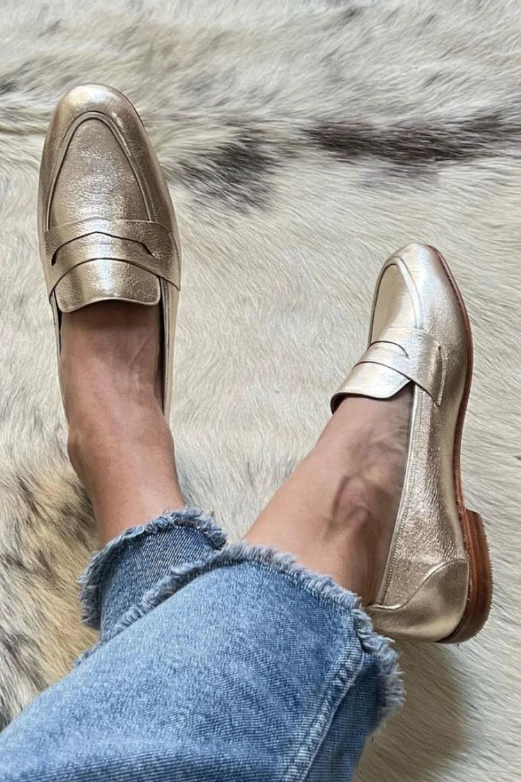 Hillary | Gold Metallic Penny Loafers