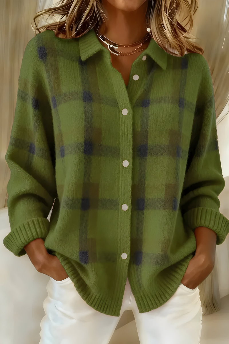 Iona | Plaid Knit Cardigan, colour Green