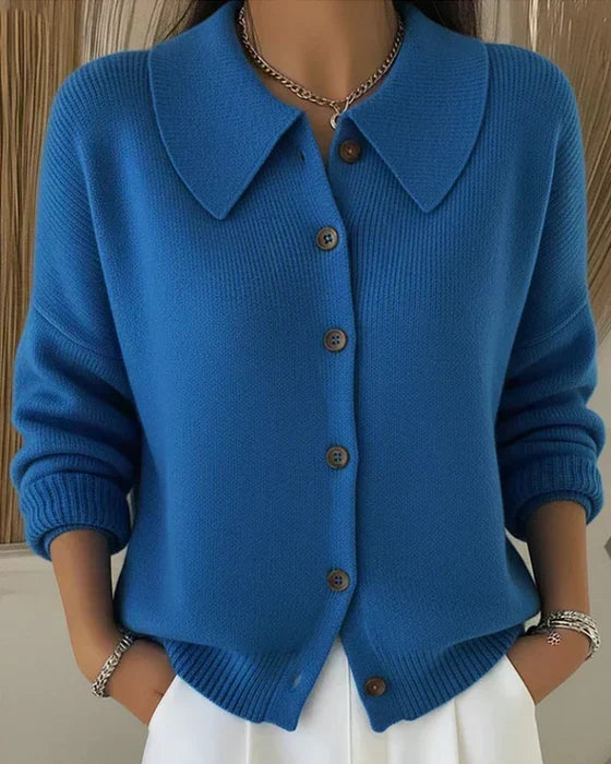 Ivy | Collared Cropped Cardigan, colour Blue