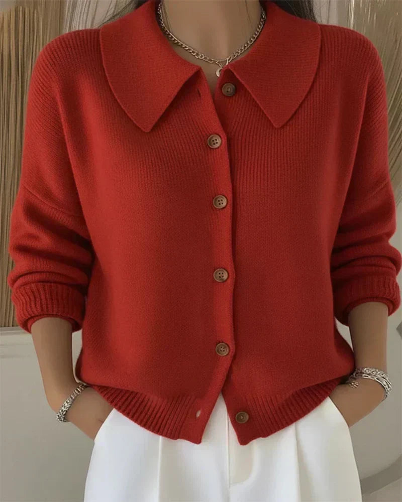 Ivy | Collared Cropped Cardigan, colour Red