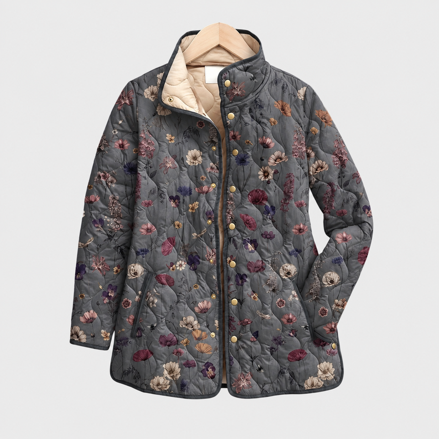 Hattie | Grey Botanical Quilted Jacket