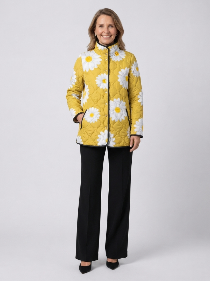 Marjorie | Mustard Daisy Quilted Jacket, colour Mustard