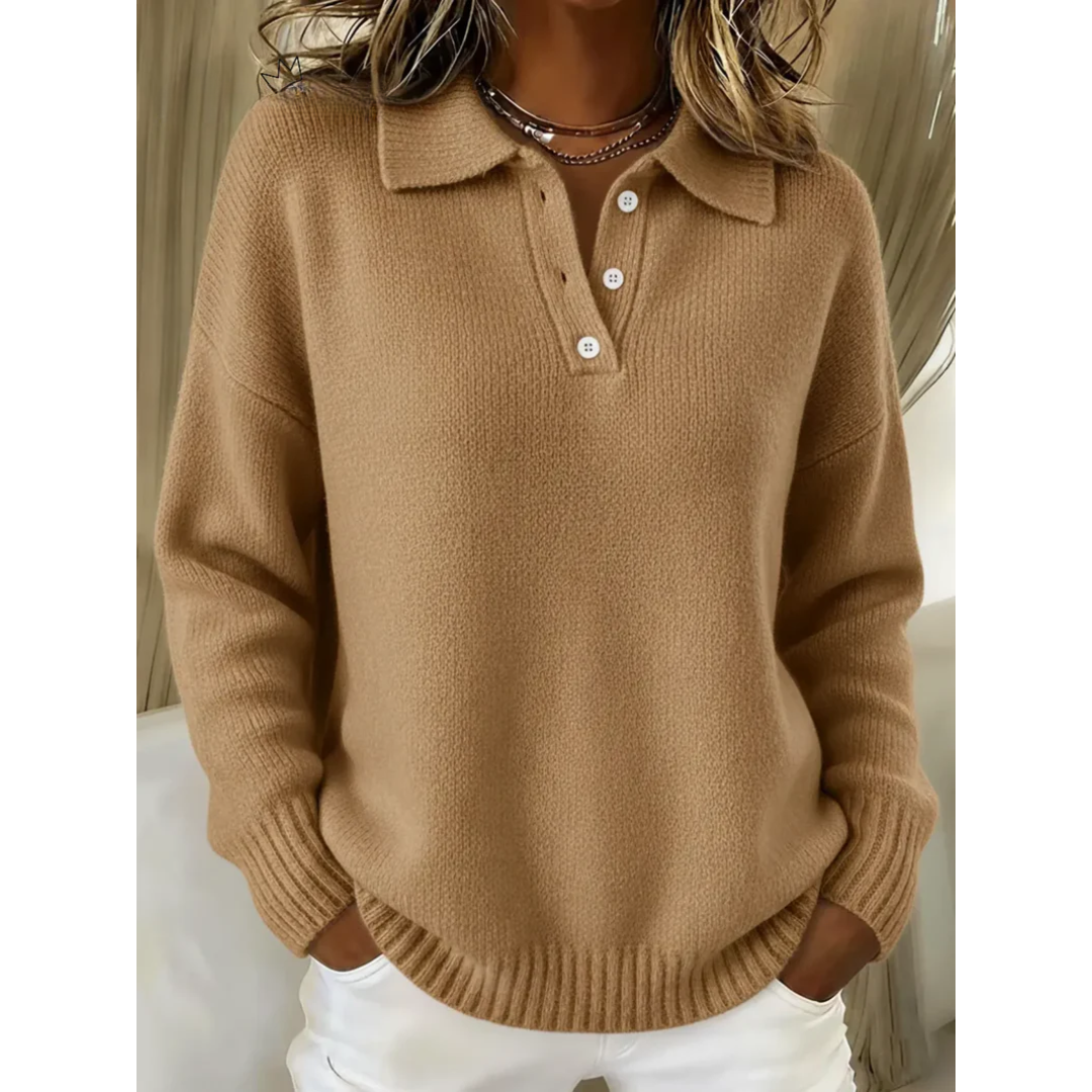 Maud | Soft Knit Polo Jumper, colour Camel