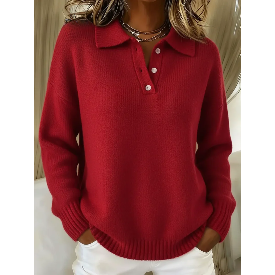 Maud | Soft Knit Polo Jumper, colour Red
