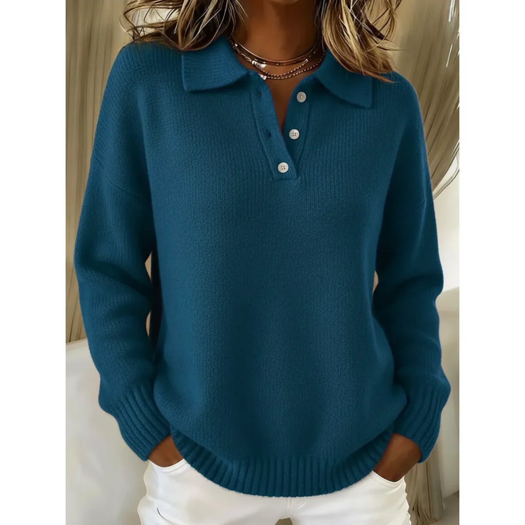 Maud | Soft Knit Polo Jumper, colour Teal Blue