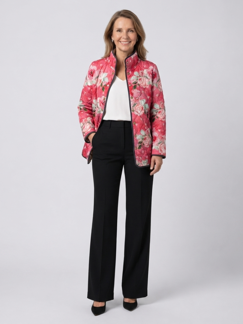 Nerys | Raspberry Floral Quilted Jacket, colour Raspberry