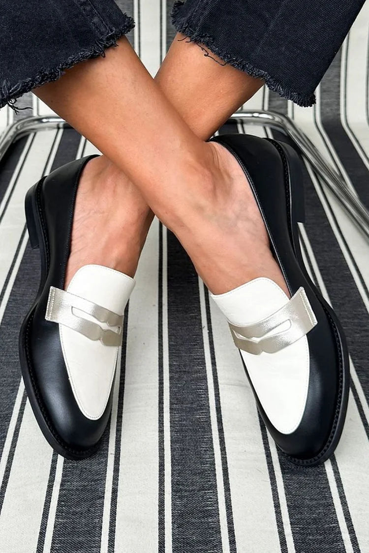 Ophelia | Black and White Penny Loafers, colour Black and White