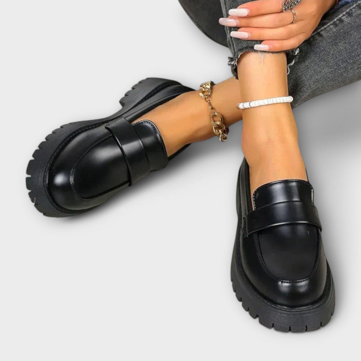 Pia | Chunky Sole Penny Loafers, colour Black
