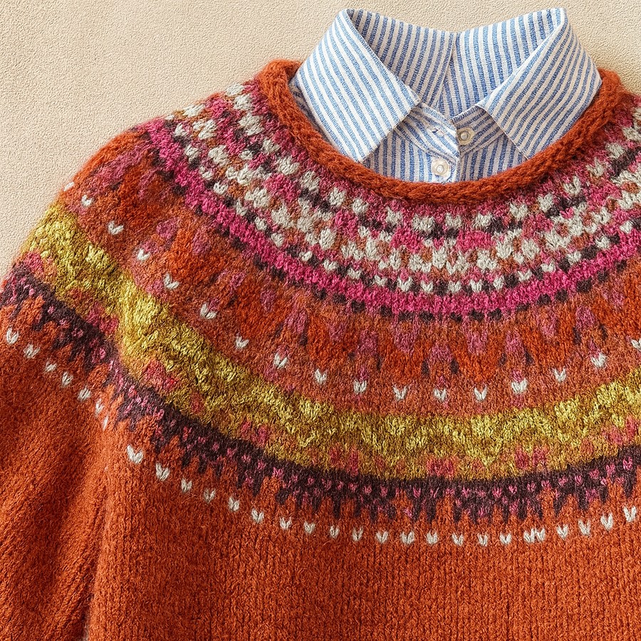 Simona | Rust Red Fair Isle Jumper