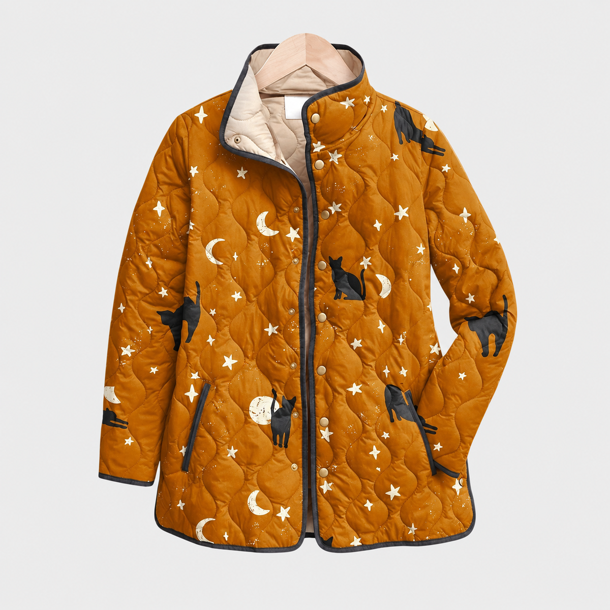 Sybil | Moon and Cat Quilted Jacket, colour Mustard