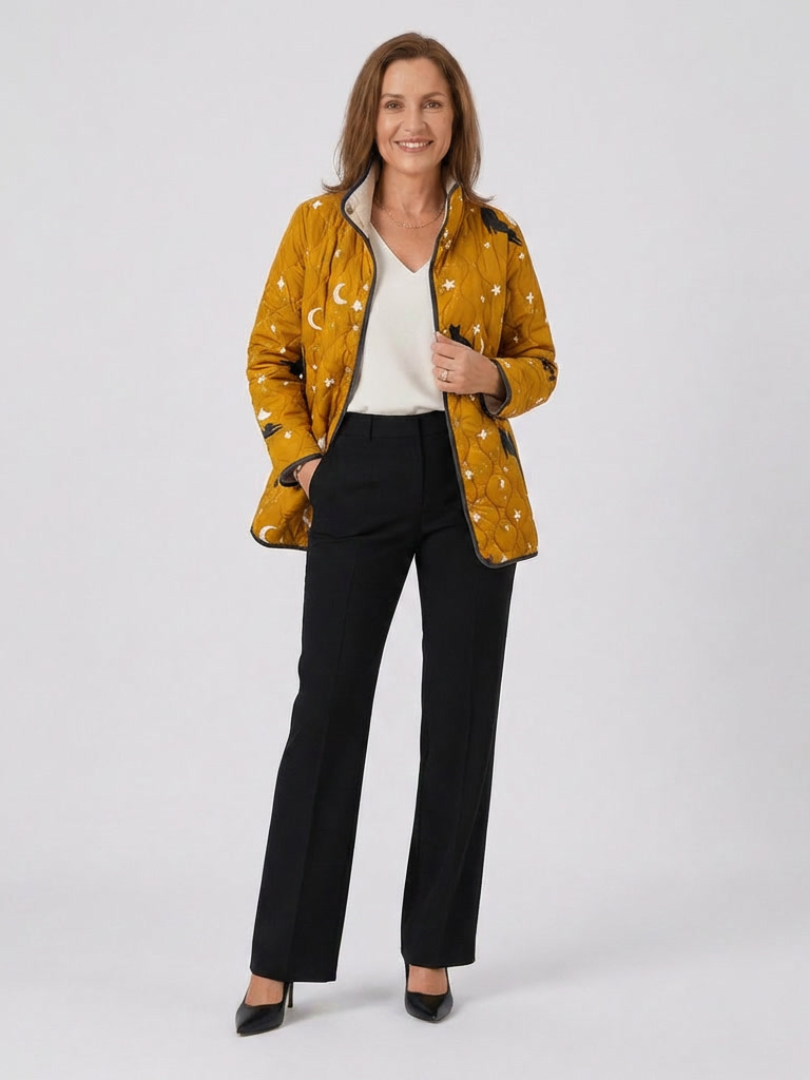 Sybil | Moon and Cat Quilted Jacket, colour Mustard