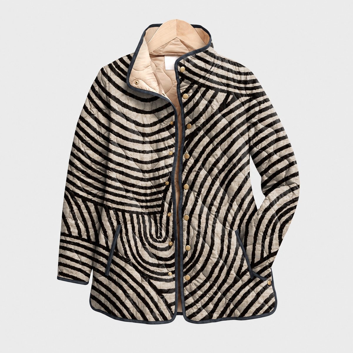 Sylvia | Brushstroke Circle Quilted Jacket, colour Beige/Black