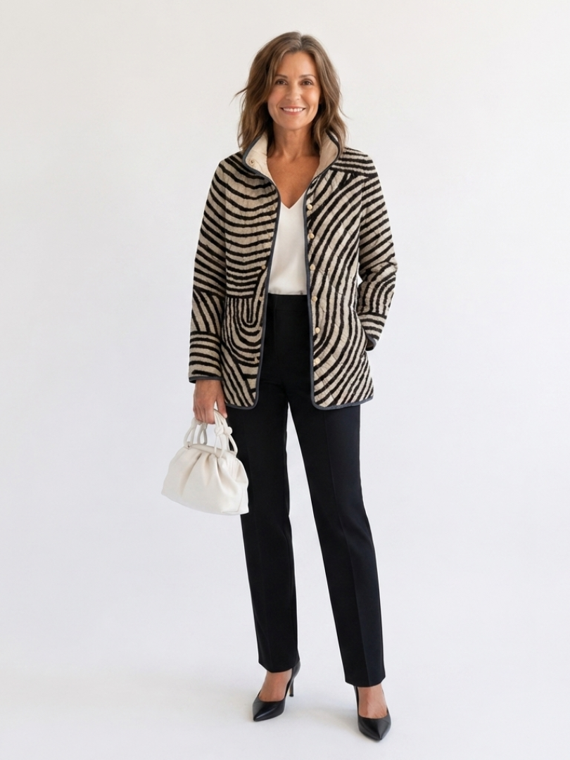 Sylvia | Brushstroke Circle Quilted Jacket, colour Beige/Black