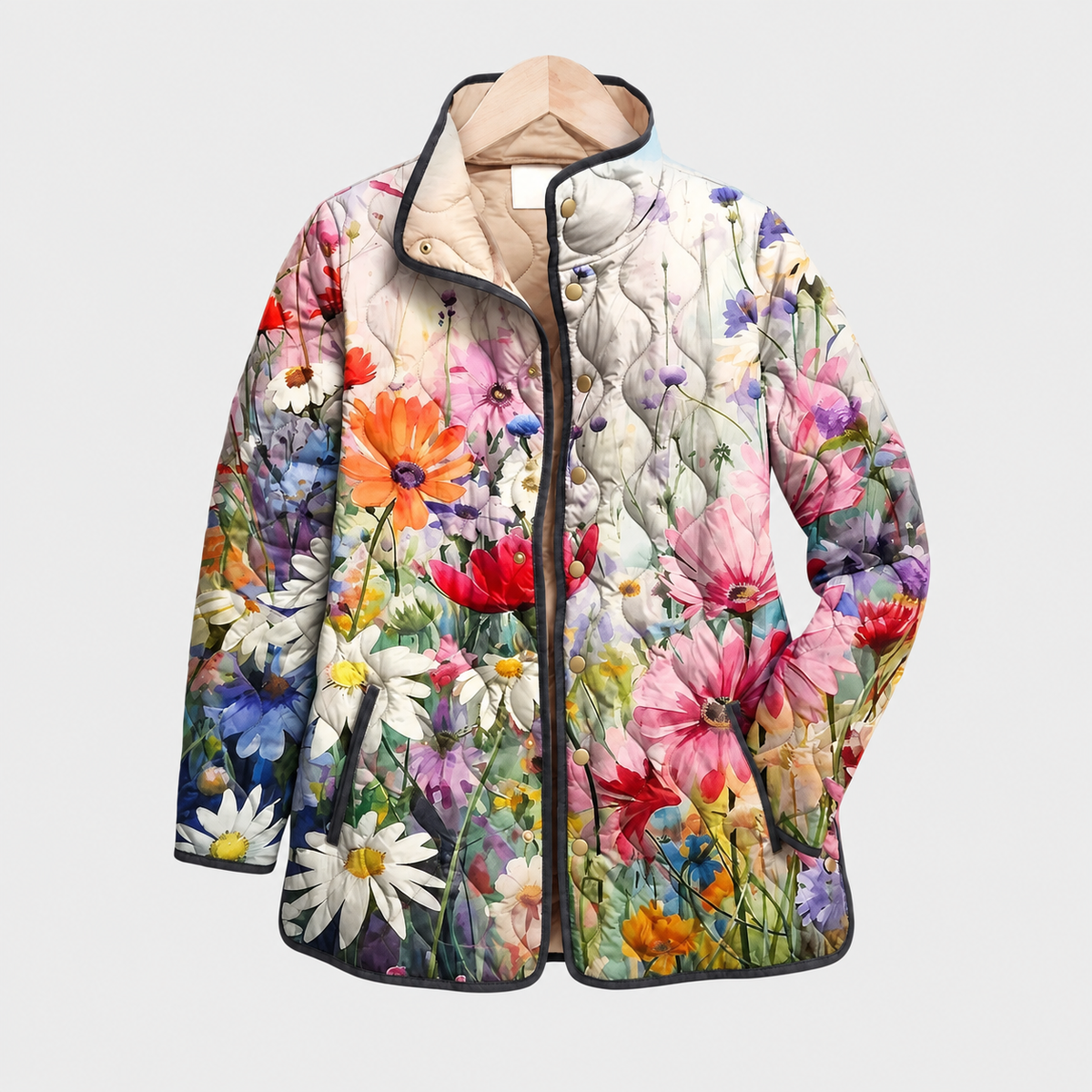 Thea | Wildflower Print Quilted Jacket, colour Ivory