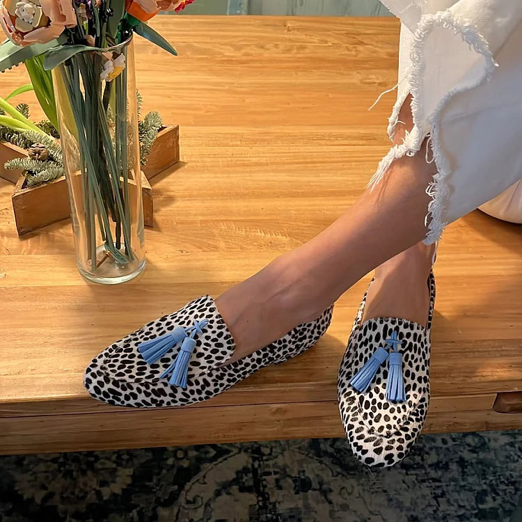 Tinsley | Spotted Blue Tassel Loafers
