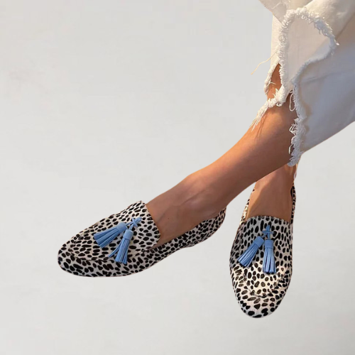 Tinsley | Spotted Blue Tassel Loafers, colour Spotted White