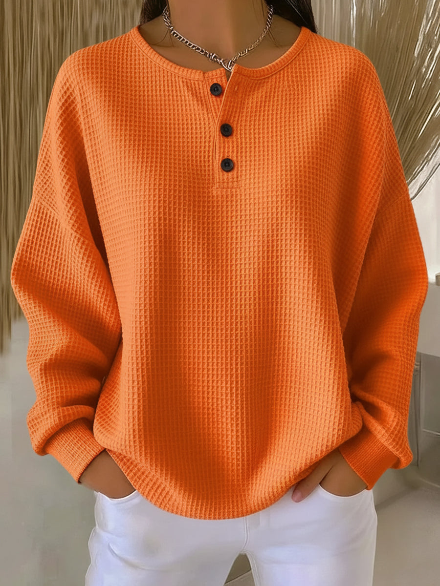 Verity | Waffle Henley Sweatshirt, colour Orange