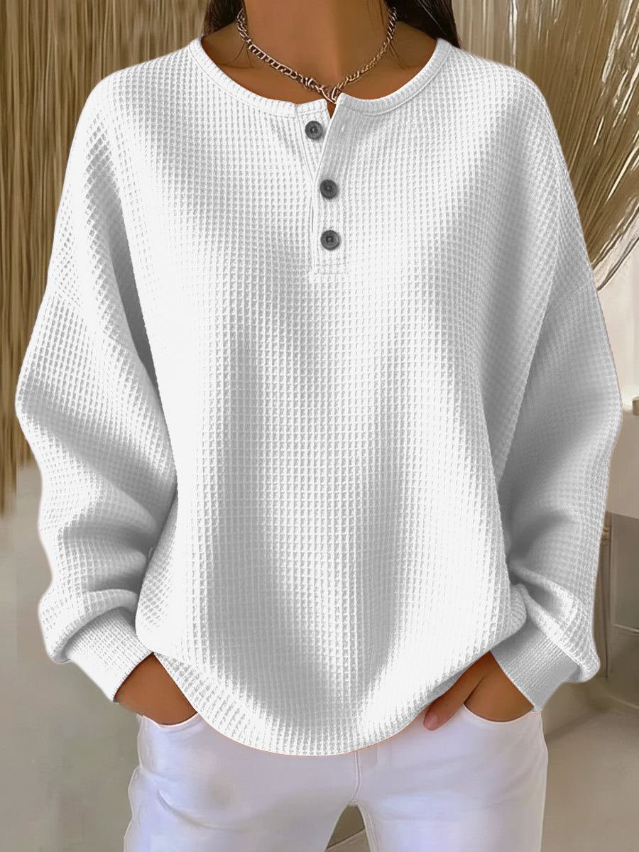 Verity | Waffle Henley Sweatshirt, colour White