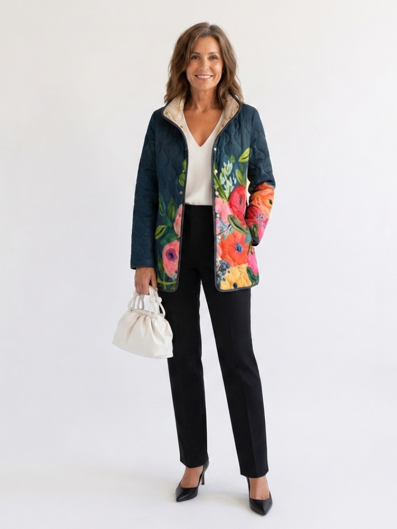 Virginia | Navy Floral Quilted Jacket, colour Midnight Blue