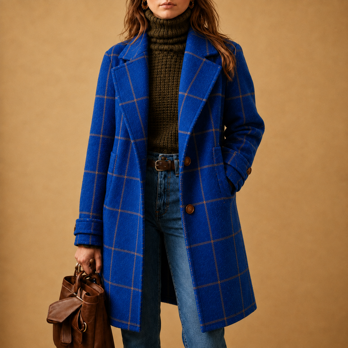 Bethany Checked Coat in Blue