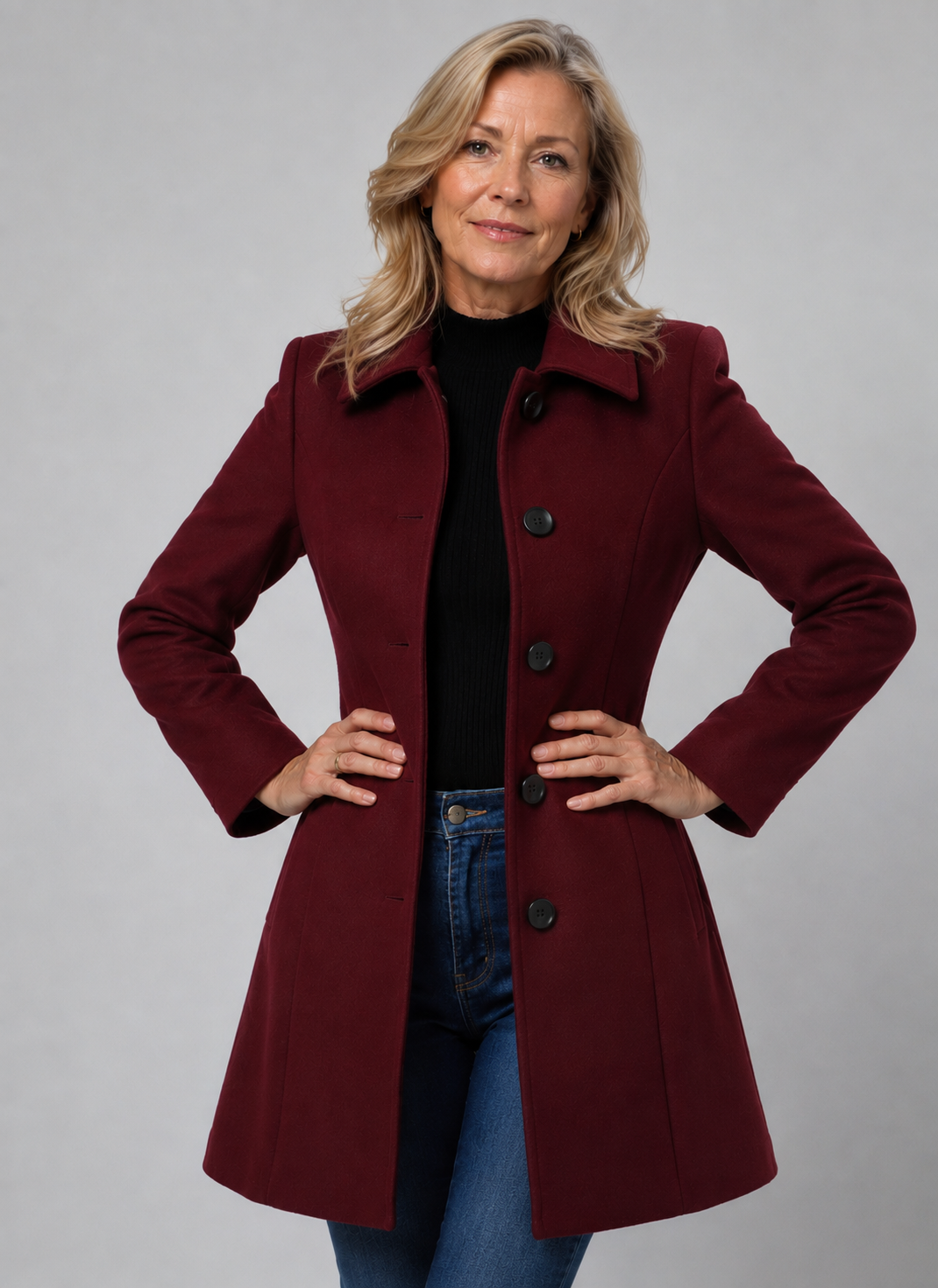 Lenora Fit And Flare Coat in Dark Red